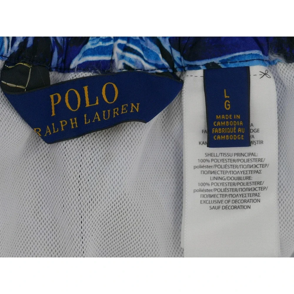 Polo Ralph Lauren Swim Trunks Blue Fish Print Lined Drawstring Men's L 32W